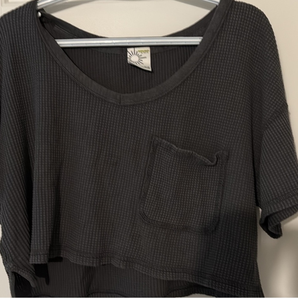 Edgy Charcoal Crop Top with Pocket
